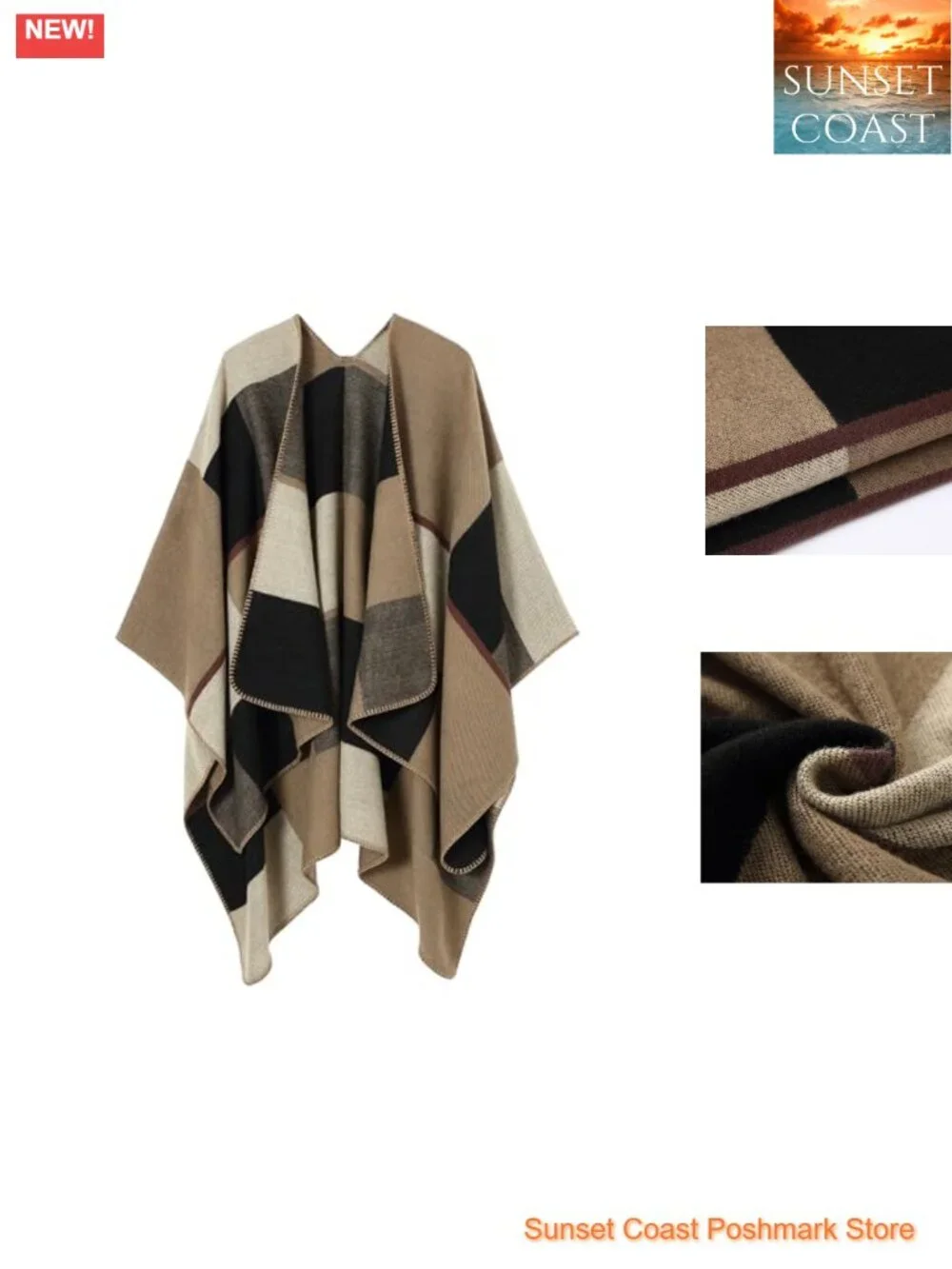 Oversized Shawl Wrap Poncho Cape Open Front Cardigan Plaid Warm Scarf Winter